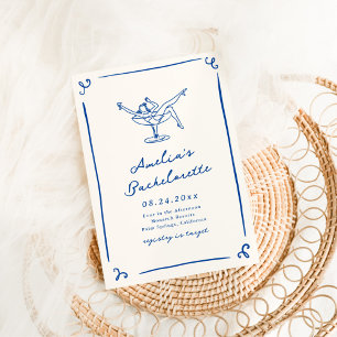 Invitación Despedida de soltera azul marino caprichosa a mano