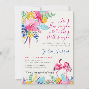 Invitación Despedida de soltera azul marino rosa tropical bos
