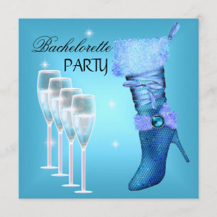Invitación Despedida de soltera azul teal Boot Champán
