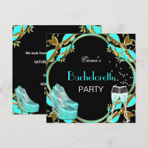 Invitación Despedida de soltera azul turquesa negro dorado