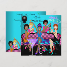 Invitación Despedida de soltera Azul turquesa Rosa Divertido 