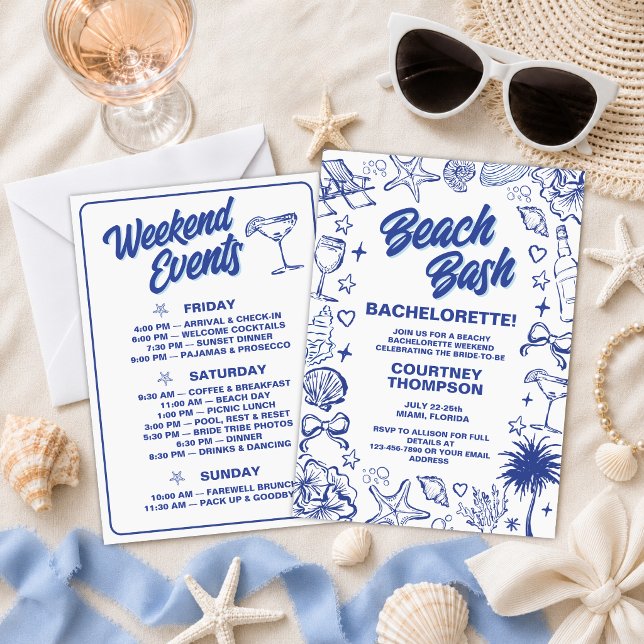 Invitación Despedida de soltera Bash de playa azul dibujada a (Subido por el creador)