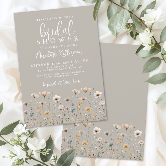 Invitación Despedida de soltera Beige Flor Silvestre (Wildflower Beige Bridal Shower Invitation )