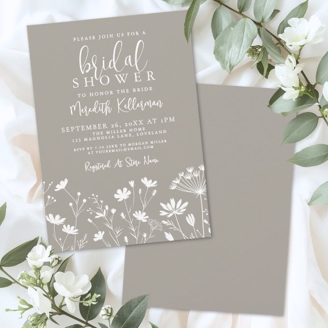 Invitación Despedida de soltera Beige Flor Silvestre (Wildflower Beige Bridal Shower Invitation)