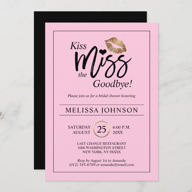 Invitación Despedida de Soltera Beso Adiós Señorita Labios Ro (Anverso / Reverso)