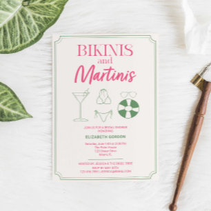 Invitación Despedida de soltera Bikinis y Martinis Rosa Verde
