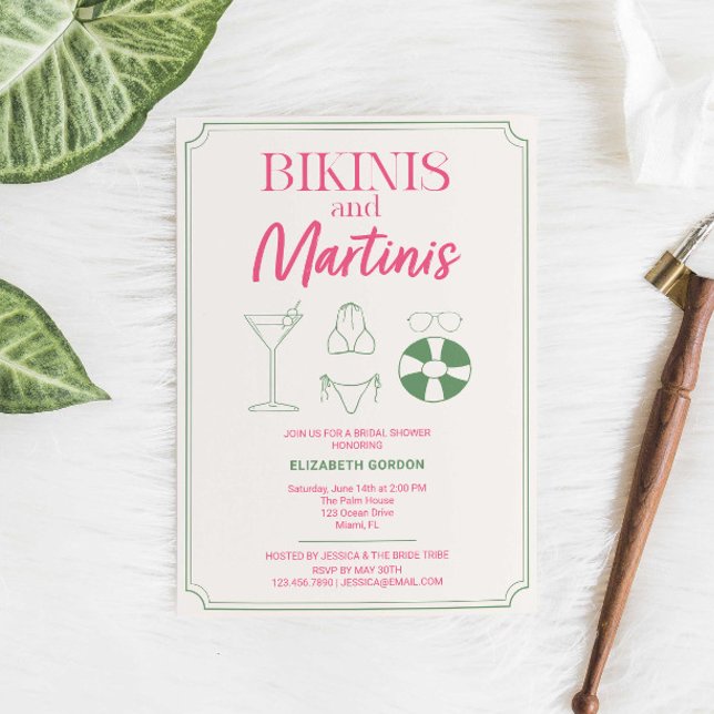 Invitación Despedida de soltera Bikinis y Martinis Rosa Verde (Subido por el creador)