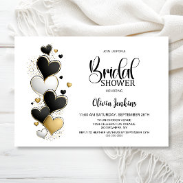 Invitación Despedida de soltera Black White Gold Hearts