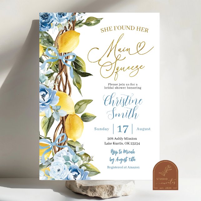 Invitación Despedida de soltera Blue Lemon y Bow Main Squeeze (Subido por el creador)
