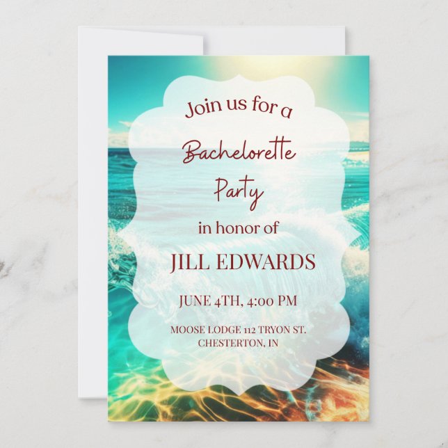 Invitación Despedida de soltera boda playa tropical océano  (Anverso)