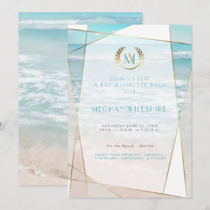 Invitación Despedida de Soltera   Boda Playera con Monograma 
