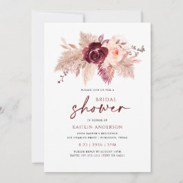 Invitación Despedida de Soltera Boho Burgundy Rose Gold Pampa