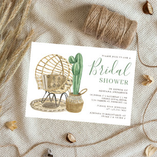 Invitación Despedida de Soltera Boho Cactus Acuarela Rústica