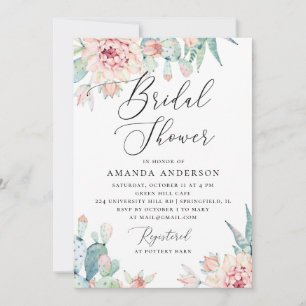 Invitación Despedida de Soltera Boho   Floral de Cactus Acuar