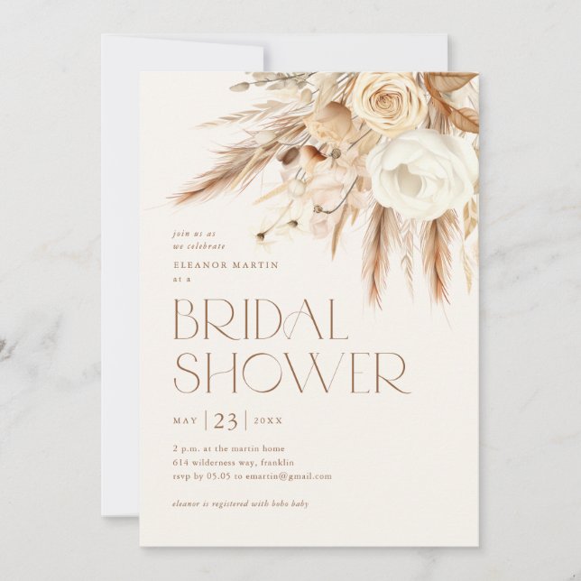 Invitación Despedida de soltera boho floral en la playa del d (Anverso)