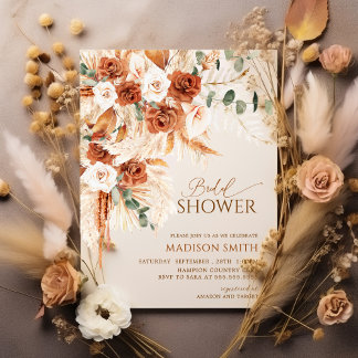 Invitación Despedida de soltera boho floral terracota brillan