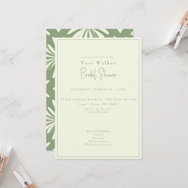 Invitación Despedida de soltera boho verde (Anverso/Reverso In Situ)