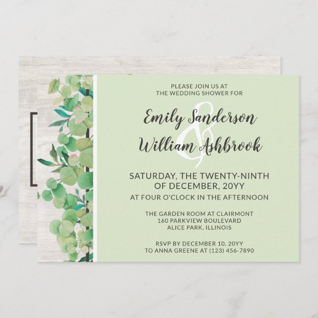 Invitación Despedida de Soltera Botánica de Madera Rústica y  (Anverso / Reverso)