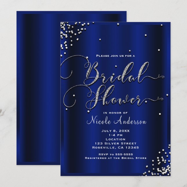Invitación Despedida de soltera brillo moderno plata confeti (Anverso / Reverso)