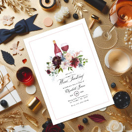 Invitación Despedida de Soltera Burgundy Boho Polvo Azul Vino