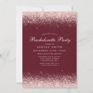 Invitación Despedida de Soltera Burgundy Confeti Rosa Dorado 