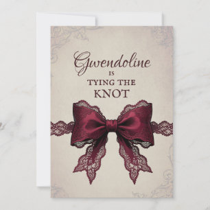 Invitación Despedida de soltera Burgundy Lace Bow Tying The K