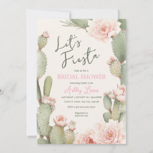 Invitación Despedida de soltera Cactus Boho Flores rosadas