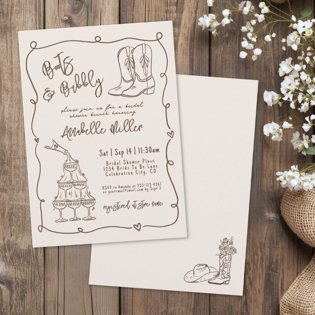 Invitación Despedida de Soltera Campestre Dibujada a Mano (Hand Drawn Country Bridal Shower Invitation)