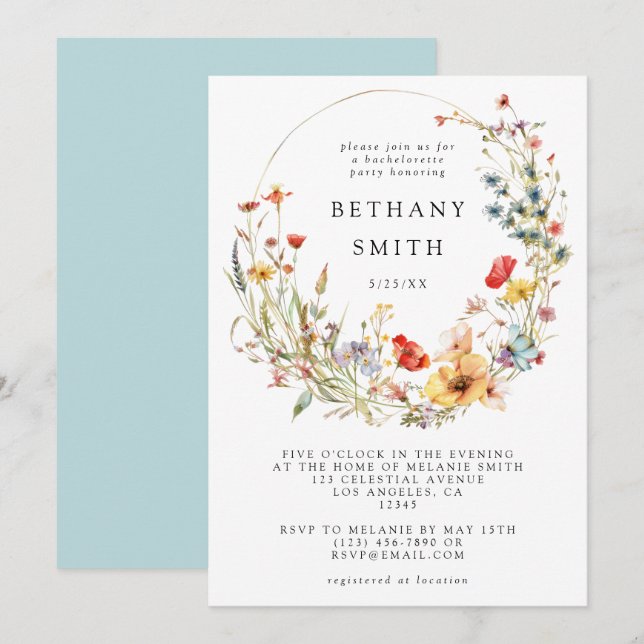 Invitación Despedida de soltera caprichosa de flores silvestr (Anverso / Reverso)