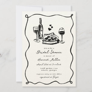 Invitación Despedida de soltera caprichosa de pizza y vino di