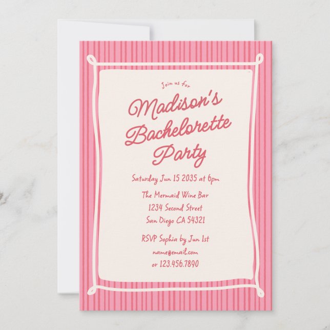 Invitación Despedida de soltera caprichosa dibujada a mano (Anverso)