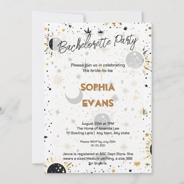 Invitación Despedida de Soltera Celestial Moderna (Anverso)