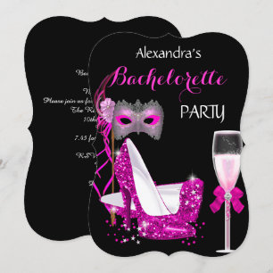 Invitación Despedida de soltera Champagne Masquerade Rosa Cal