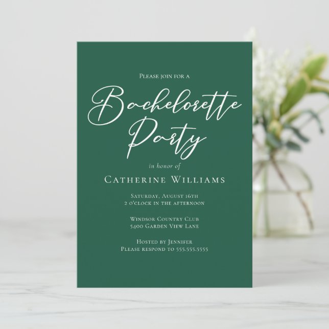 Invitación Despedida de soltera chic esmeralda verde (Anverso de pie)