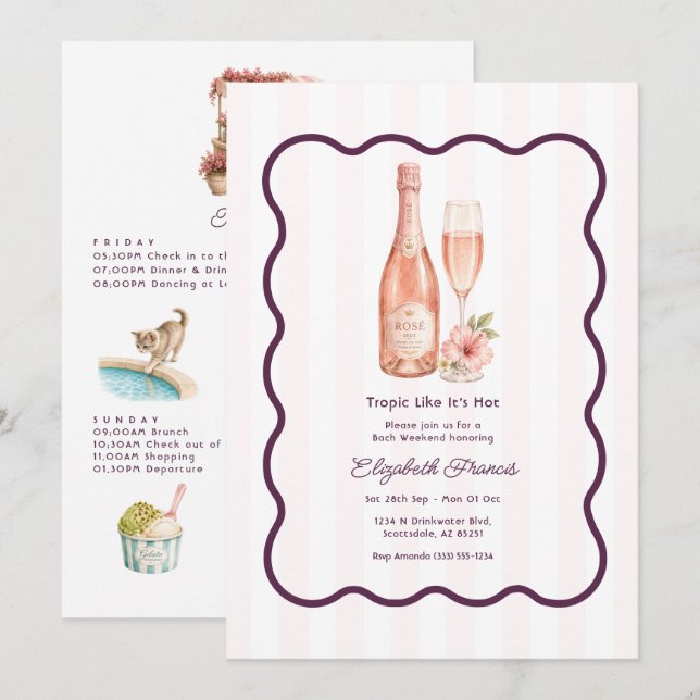 Invitación Despedida de Soltera Chic Tropic Como Si Estuviera (Anverso / Reverso)
