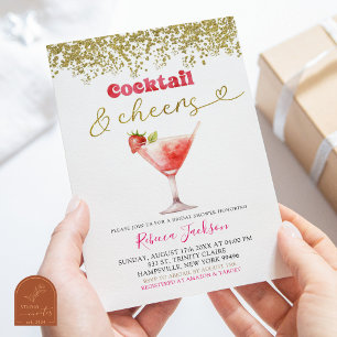 Invitación Despedida de soltera Cocktail y Cheers Rosa Dorado