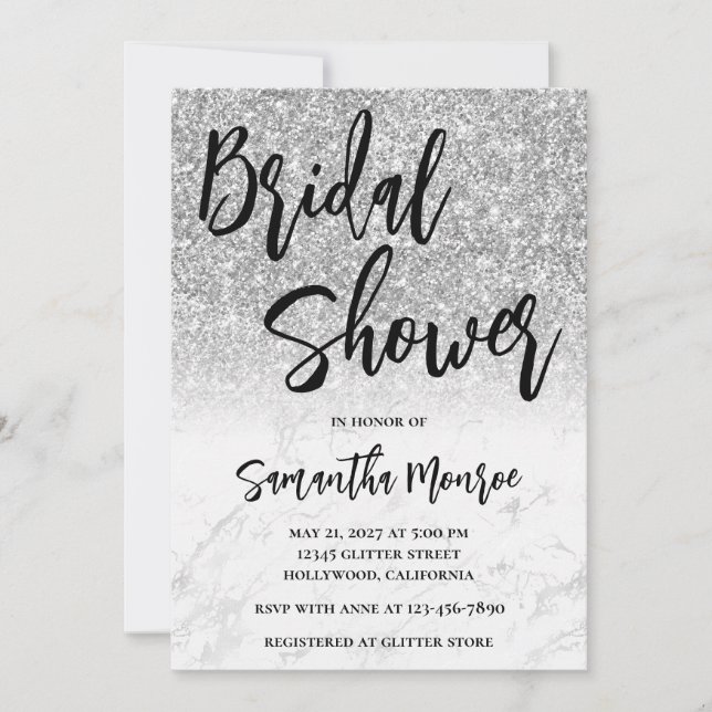 Invitación Despedida de Soltera Código QR Mármol Glam Brillan (Anverso)