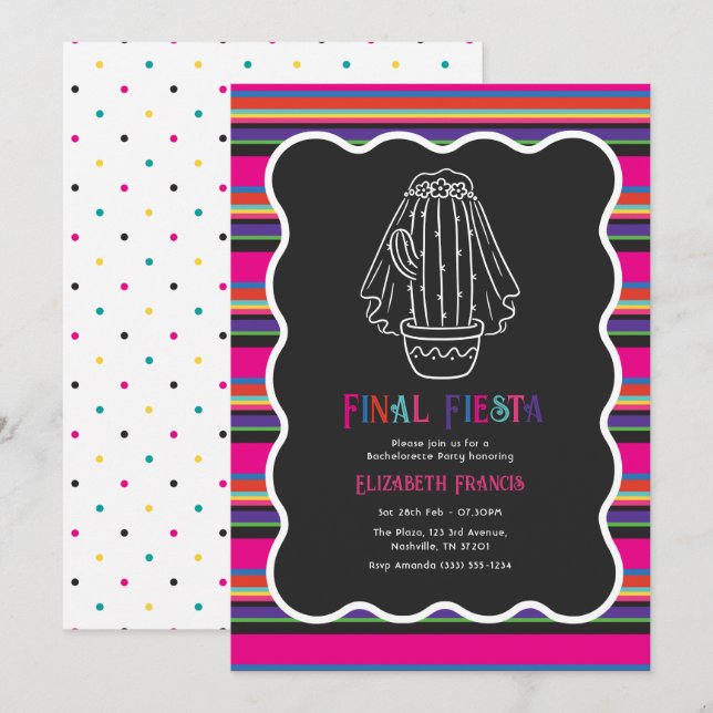 Invitación Despedida de Soltera Colorida Fiesta Final Cactus  (Anverso / Reverso)