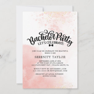 Invitación Despedida de soltera con acuarela en rosa y dorado