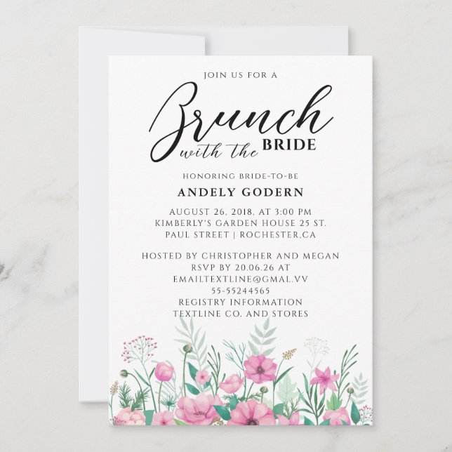 Invitación Despedida de Soltera con Acuarela Floral (Anverso)