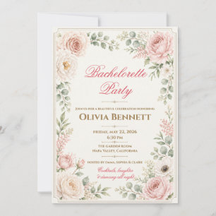 Invitación Despedida de soltera con acuarela floral rosa sonr
