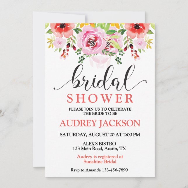Invitación Despedida de soltera con acuarelas de flores silve (Anverso)