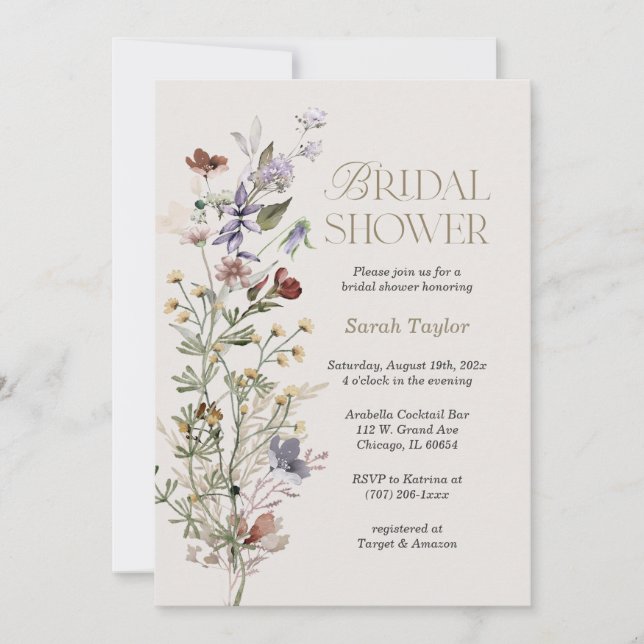Invitación Despedida de soltera con aquarelas de flores silve (Anverso)