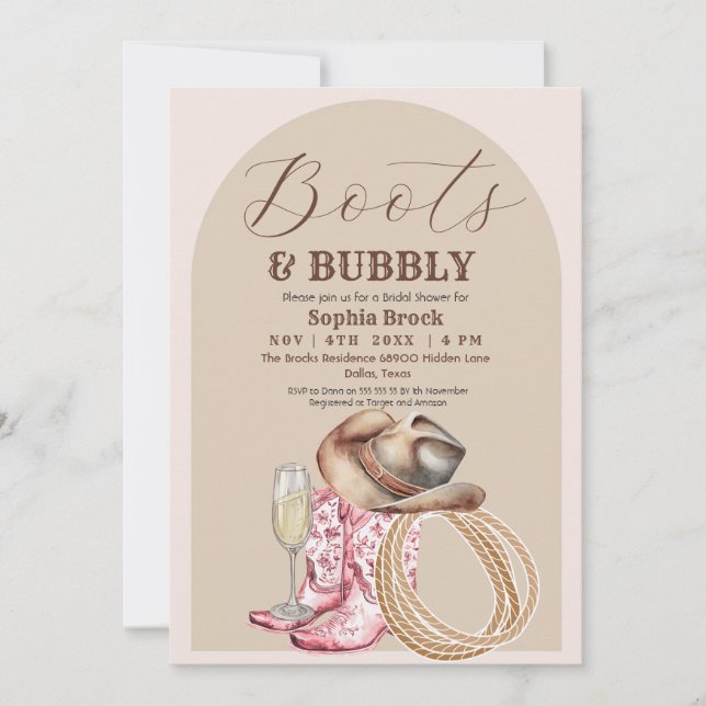 Invitación Despedida de Soltera con Botas del Oeste y Burbuja (Anverso)