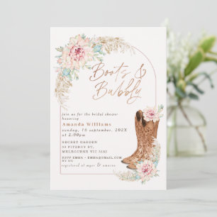 Invitación Despedida de Soltera con Botas Rosas Boho y Burbuj