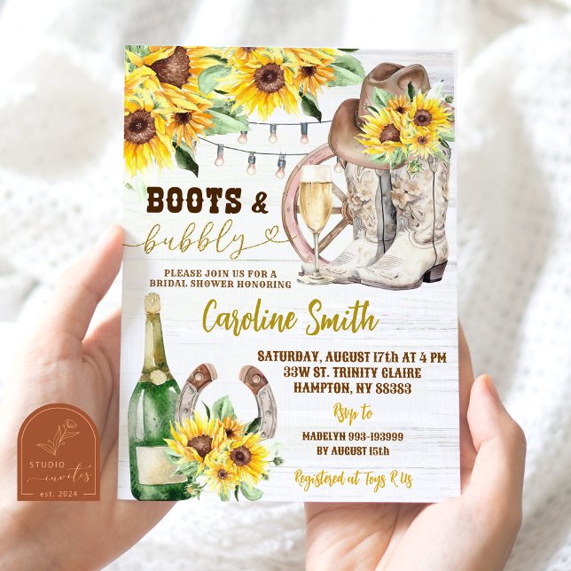 Invitación Despedida de soltera con botas vaqueras y girasole (Subido por el creador)