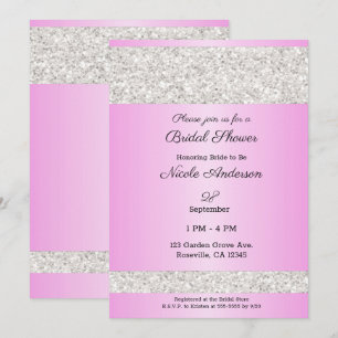 Invitación Despedida de soltera con brillo blanco y rosa glam