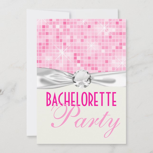 Invitación despedida de soltera con brillo de discoteca rosa (Anverso)