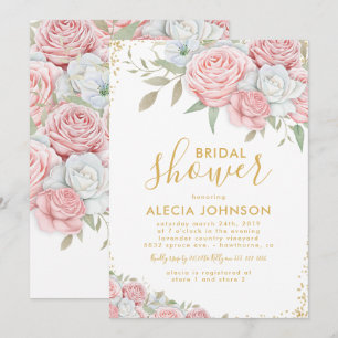 Invitación Despedida de Soltera con Brillo Floral Rosa Rubor
