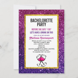 Invitación Despedida de soltera con brillo rosa y púrpura